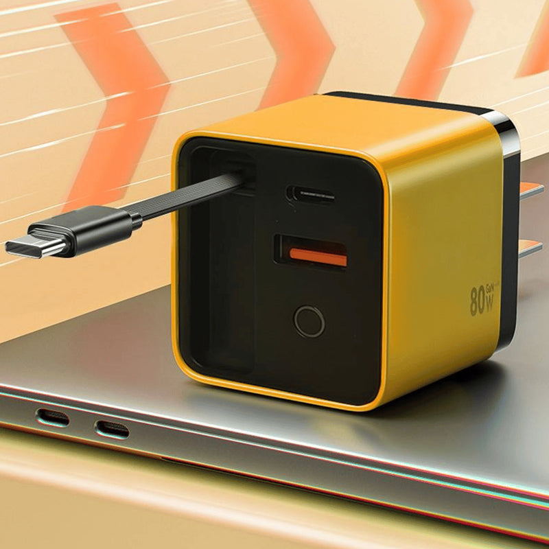 3 in 1 GaN Charger, Scalable 80W MAX fast charger module with Type-C cable and 2 USB ports