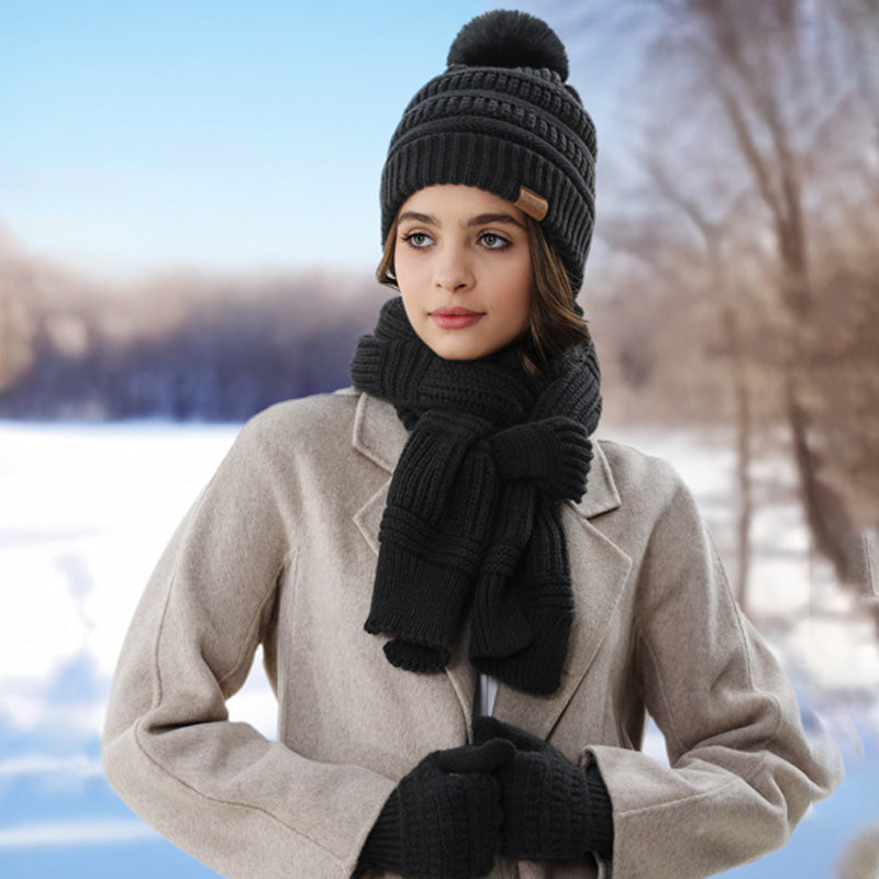 Winter Hat Scarf Touchscreen Gloves Set