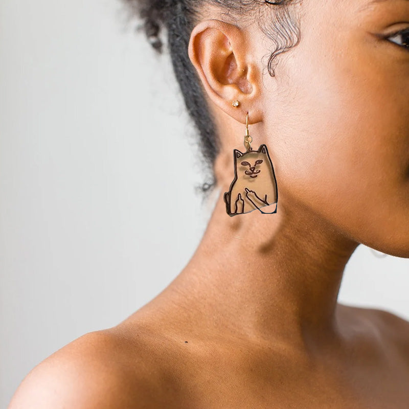 Funny Middle Finger Cat Earrings
