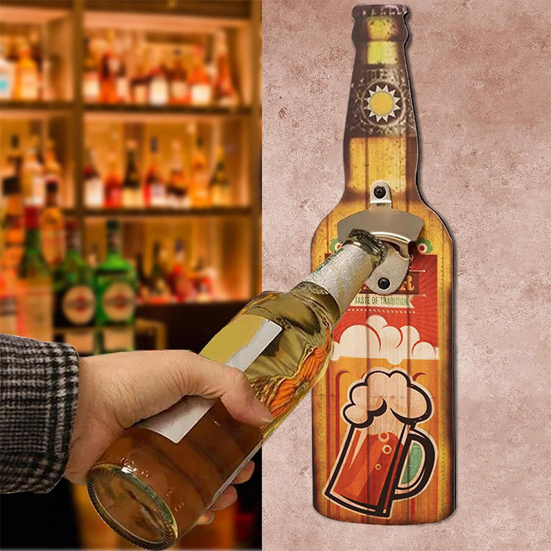 Wall-Mounted Vintage Bottle Opener with Custom Wood Sign