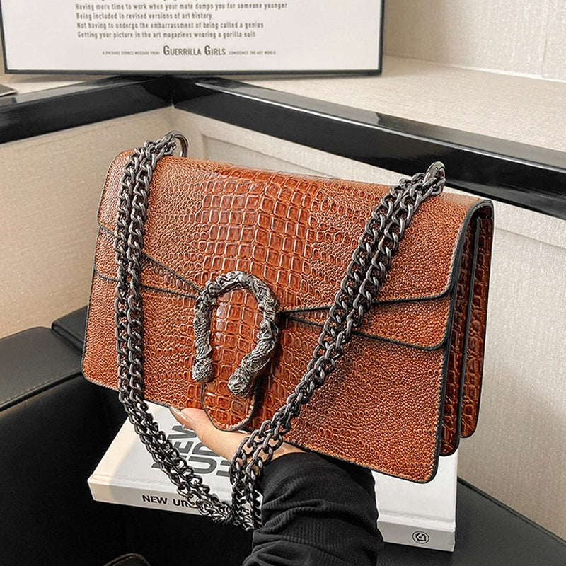 Women's Elegant Crocodile Embossed Square Bag