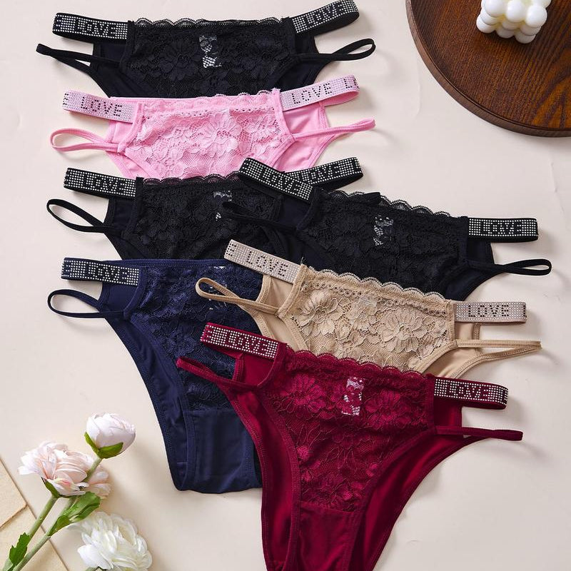 Women's Rhinestone Letter Tape High Waist Panty