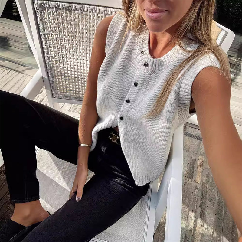 Women's Plain Button Sweater Vest