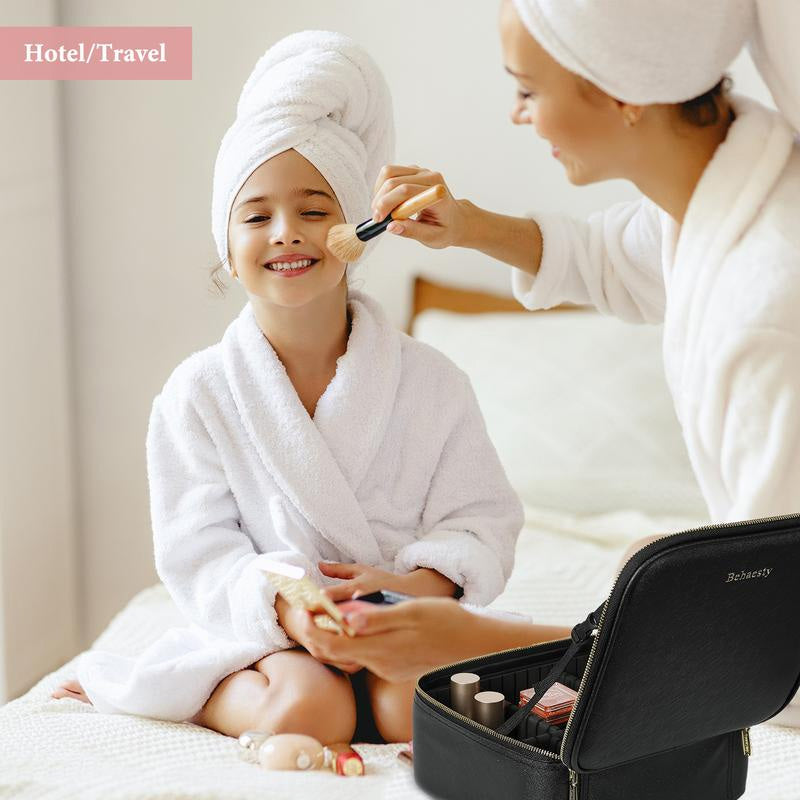 Travel Makeup Case with LED Mirror and Adjustable Dividers
