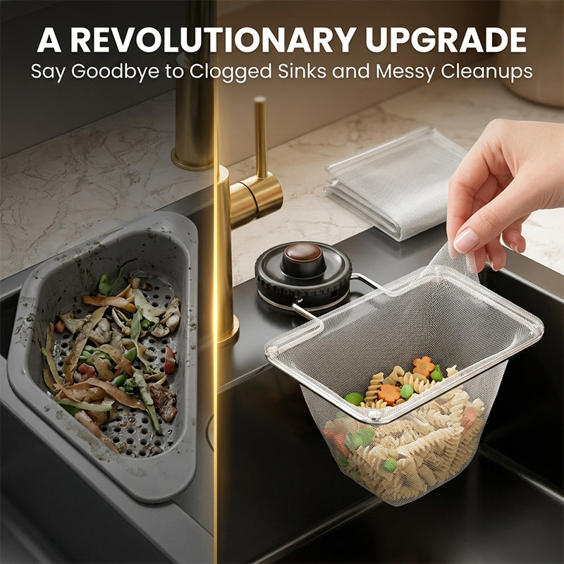 Premium Foldable Suction Cup Kitchen Sink Drain Rack with 50 Fine Mesh Filter Bags