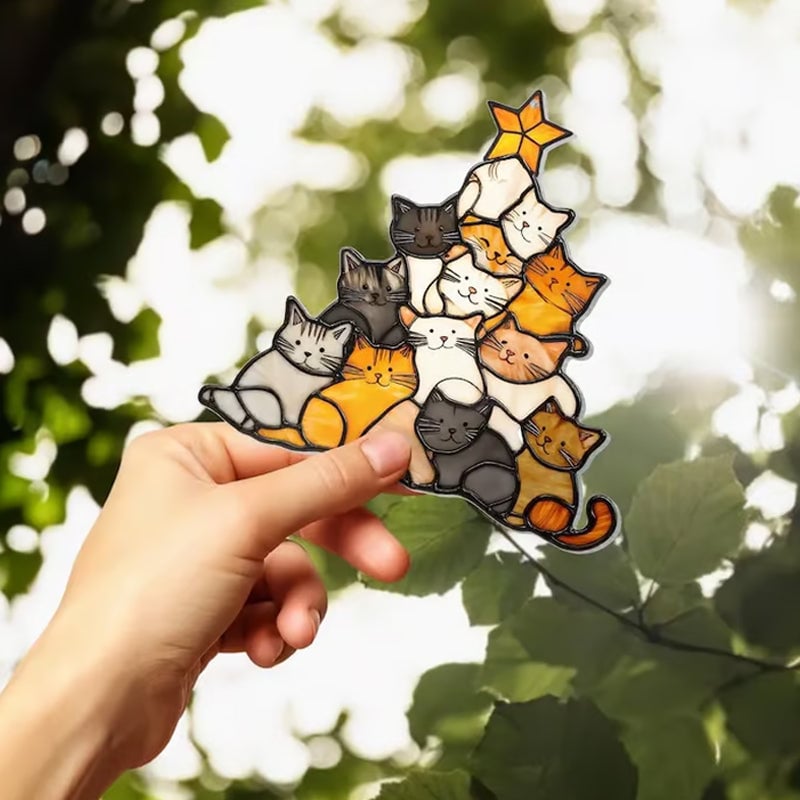 Katt julgran Suncatcher prydnad