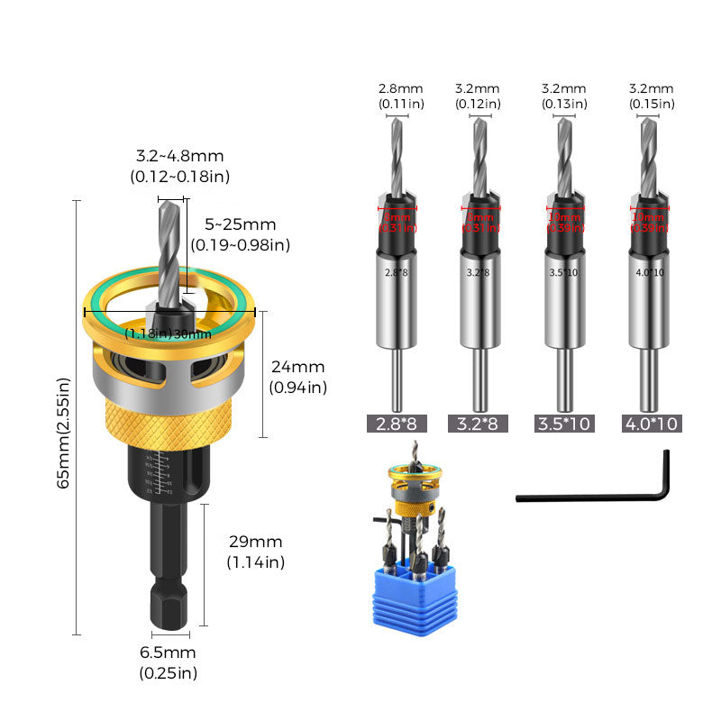 Adjustable Woodworking Countersink Drill Bit Set