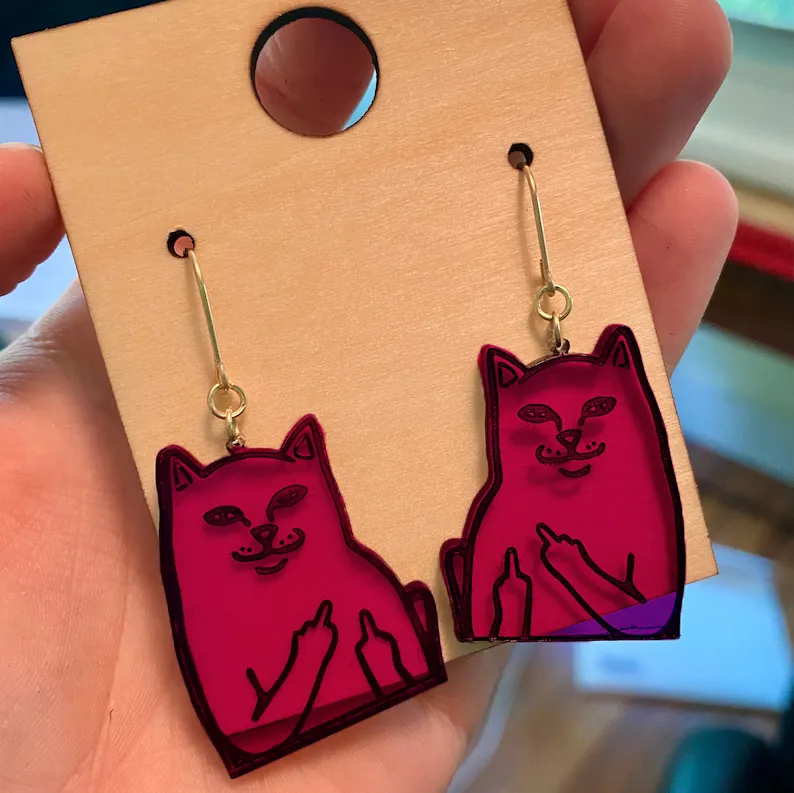 Funny Middle Finger Cat Earrings