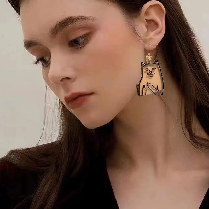 Funny Middle Finger Cat Earrings