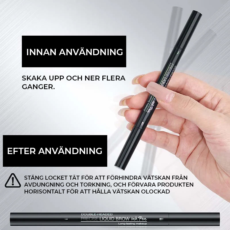 2-i-1 ögonbrynspenna med dubbla ändar med mikrogaffelspetsapplikator och exakt borstspets