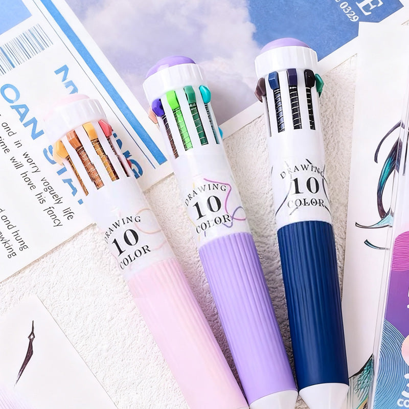 6-Pack Multicolor Pens – 10-in-1 Colored Ballpoint Pen Set