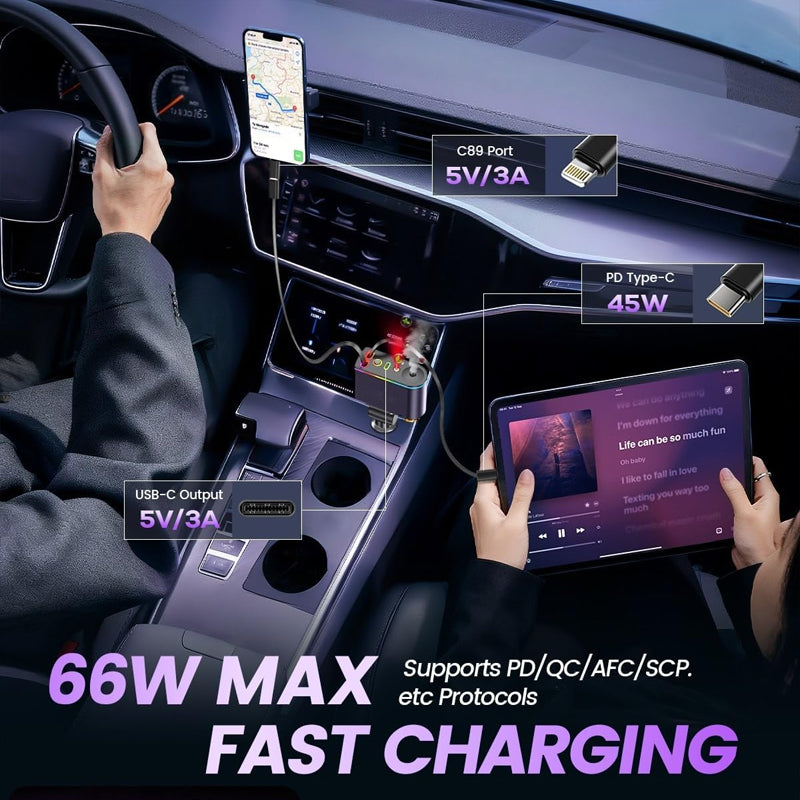 Retractable 5-in-1 Car Charger with Aromatherapy Diffuser