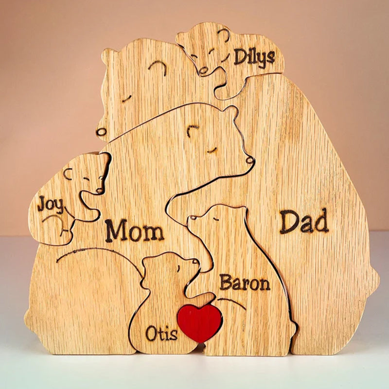 Familjepussel med björnar i trä