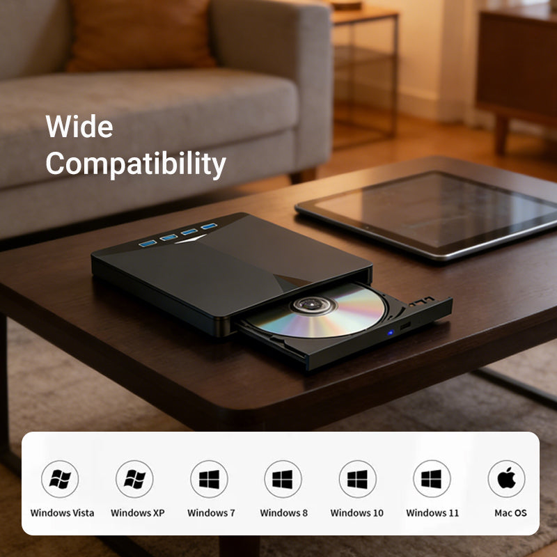 USB 3.0 Type-C External CD/DVD Drive Burner with SD/TF Card Reader & USB Hub