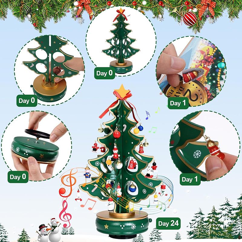 24 Days Countdown Calendar with Christmas Tree 24 PCS Ornaments