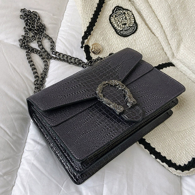 Women's Elegant Crocodile Embossed Square Bag