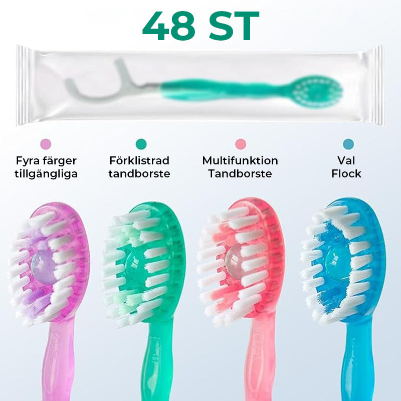 Minitandborste 5 i 1 verktyg (tandkräm + tandtråd + plocka + tungskrapa) Bärbar reseset