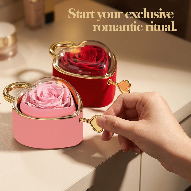 Heart Lock Flip Rose Jewelry Box – Premium Eternal Flower Valentine Gift Box