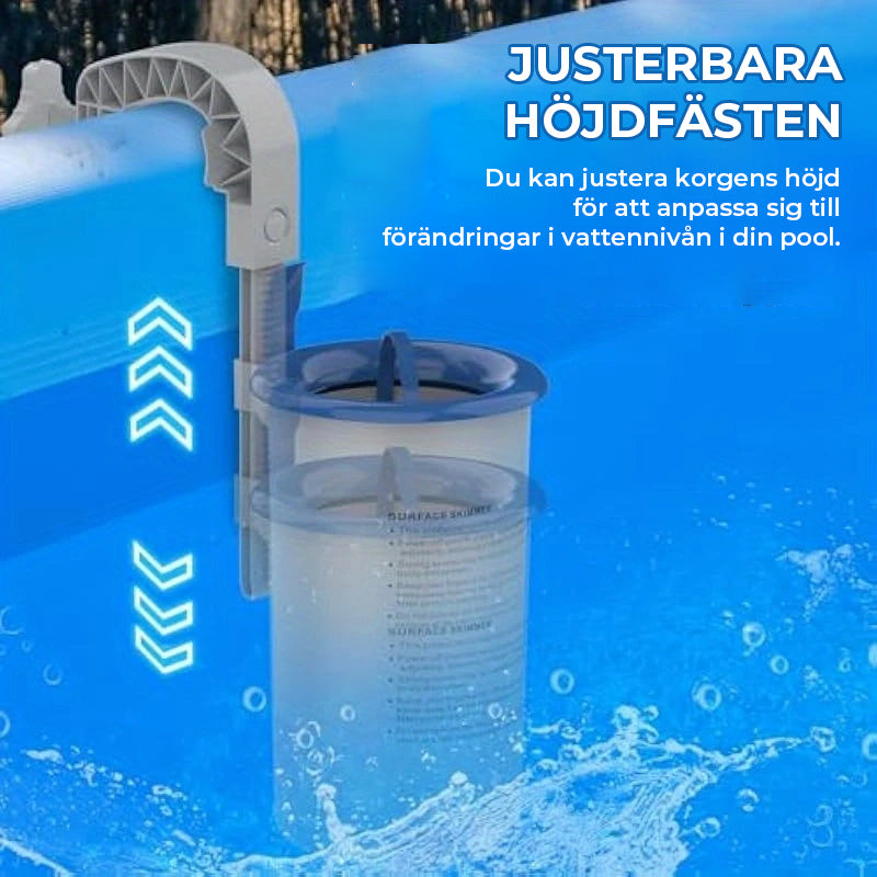 Flytande poolskimmer med monteringsfäste