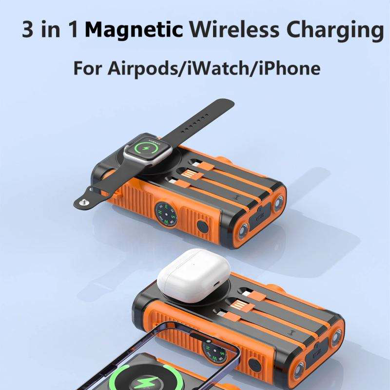 20000mAh Built in Hand Crank and 3 Cables 15W Fast Charging Power Bank
