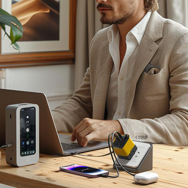 3 in 1 GaN Charger, Scalable 80W MAX fast charger module with Type-C cable and 2 USB ports