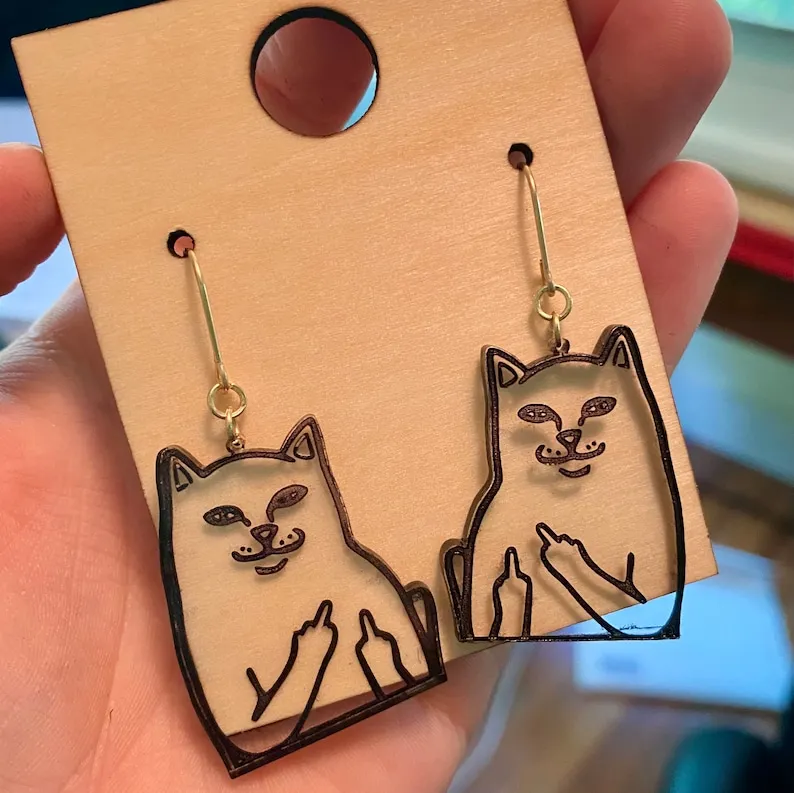 Funny Middle Finger Cat Earrings