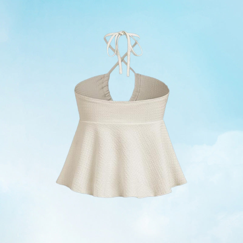 Textured Backless Ruched Halter Crop Top