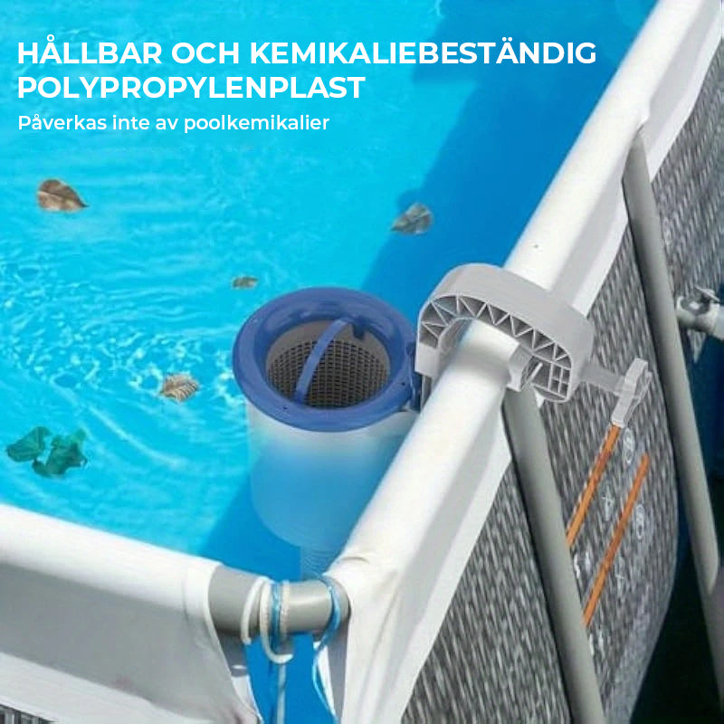 Flytande poolskimmer med monteringsfäste