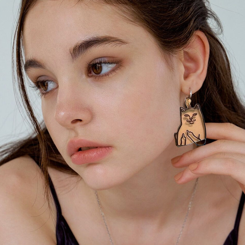 Funny Middle Finger Cat Earrings