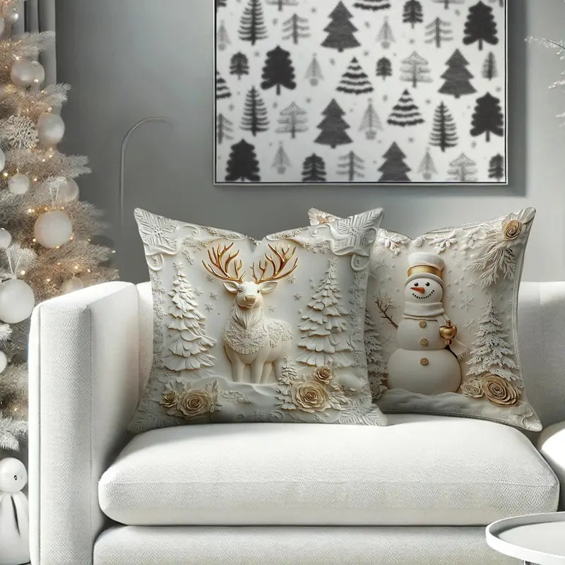 White Aesthetic Christmas Throw Pillow Covers