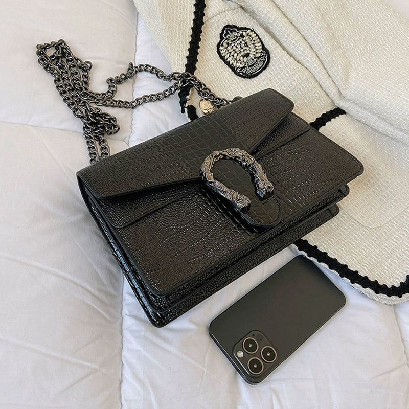 Women's Elegant Crocodile Embossed Square Bag