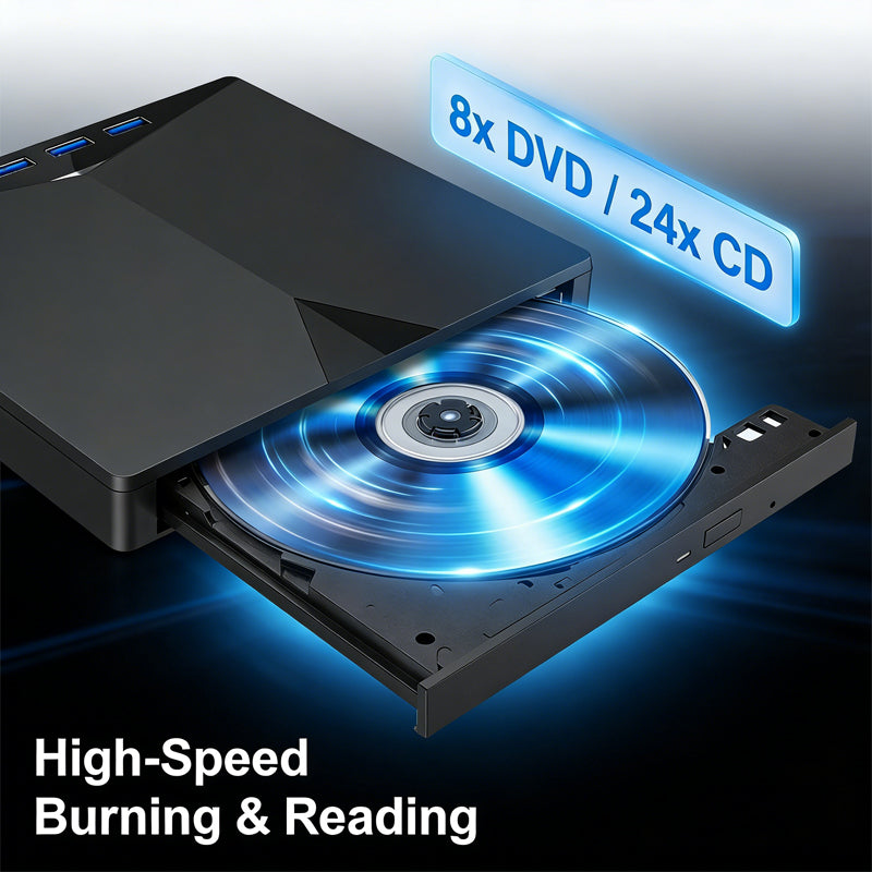 USB 3.0 Type-C External CD/DVD Drive Burner with SD/TF Card Reader & USB Hub