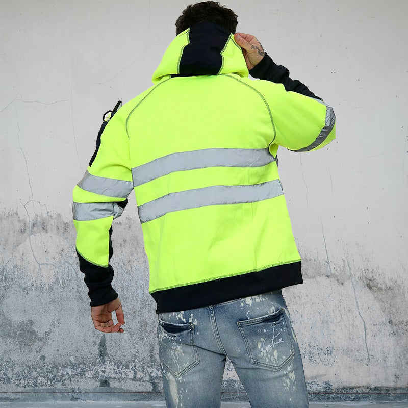 High Visibility Jacket Zips Hoodie Work Zip Hooded Top SweatShirts