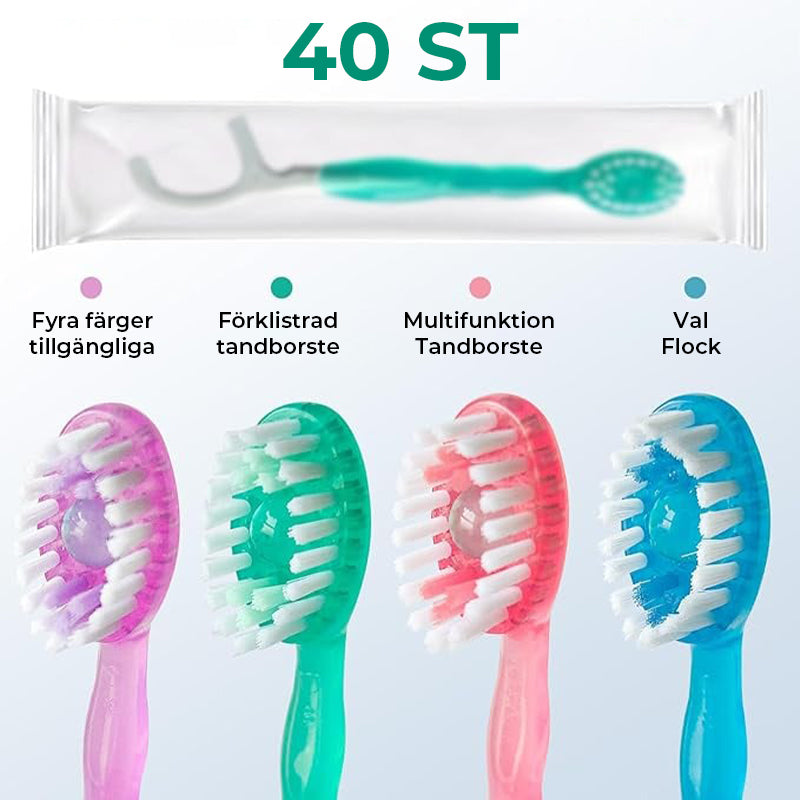 Minitandborste 5 i 1 verktyg (tandkräm + tandtråd + plocka + tungskrapa) Bärbar reseset