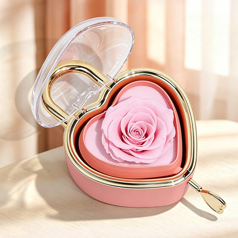 Heart Lock Flip Rose Jewelry Box – Premium Eternal Flower Valentine Gift Box