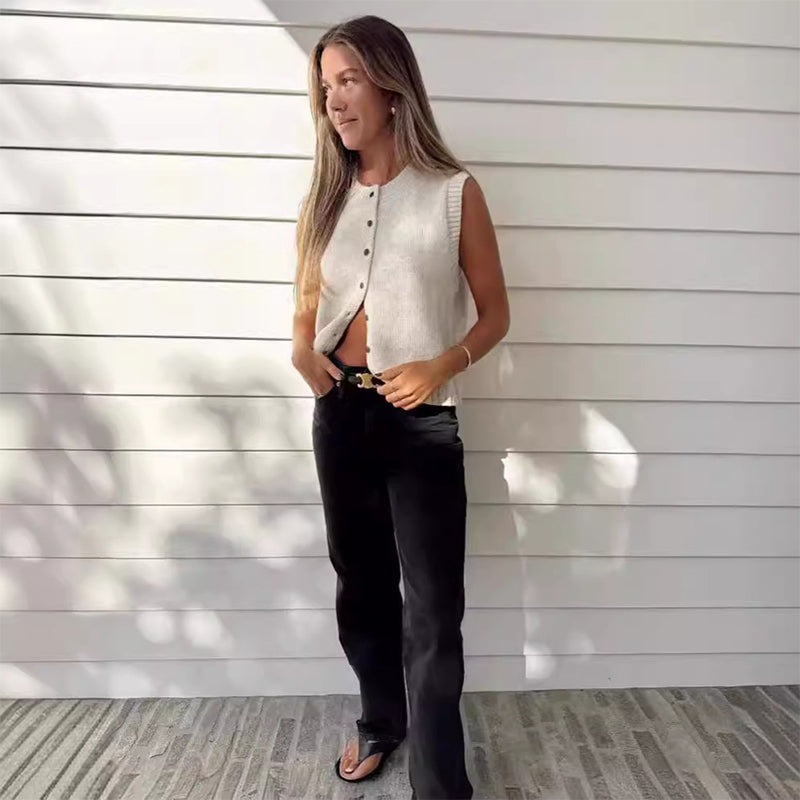 Women's Plain Button Sweater Vest