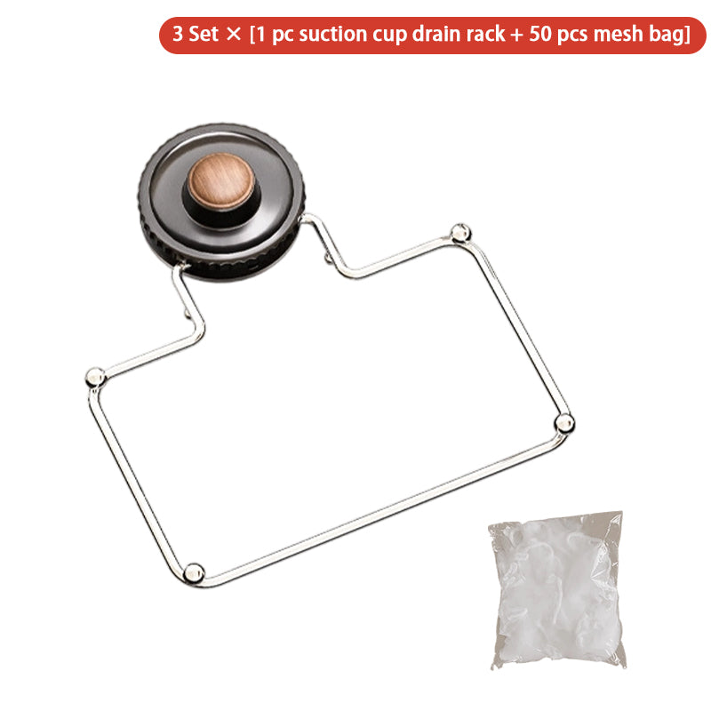 Premium Foldable Suction Cup Kitchen Sink Drain Rack with 50 Fine Mesh Filter Bags