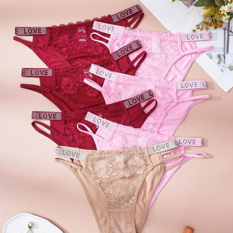 Women's Rhinestone Letter Tape High Waist Panty