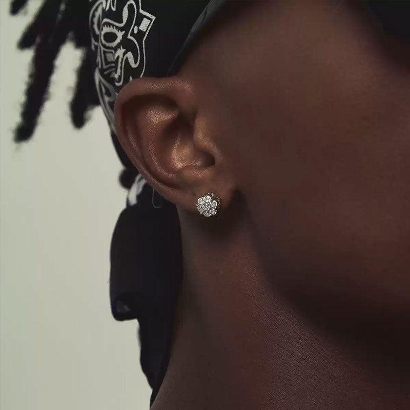 Diamond Flower Earrings-Pair
