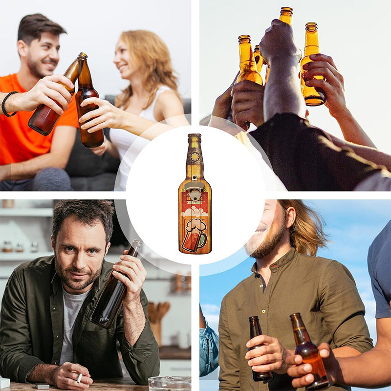 Wall-Mounted Vintage Bottle Opener with Custom Wood Sign