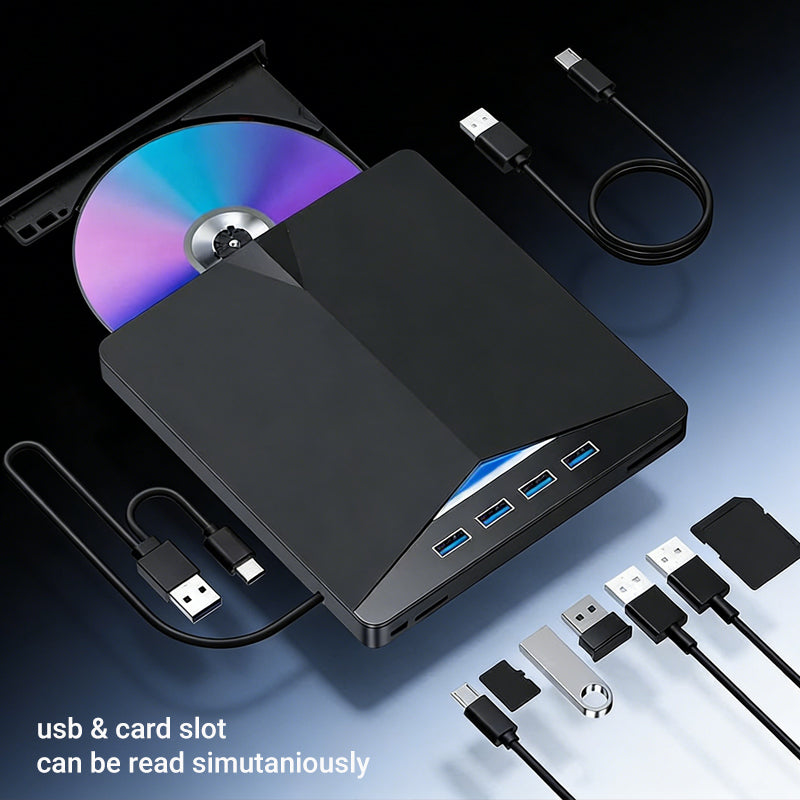 USB 3.0 Type-C External CD/DVD Drive Burner with SD/TF Card Reader & USB Hub