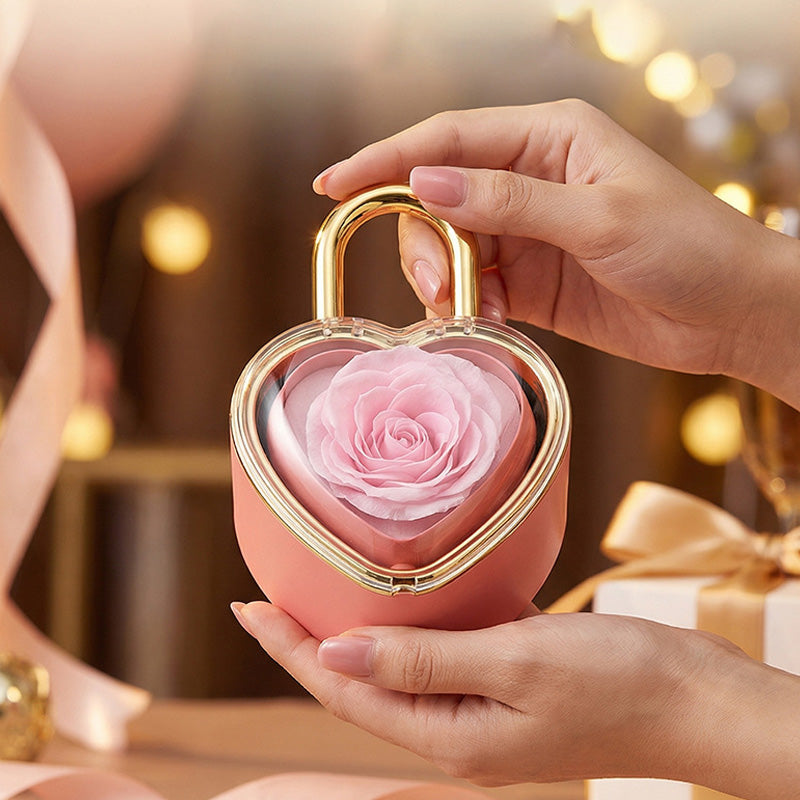 Heart Lock Flip Rose Jewelry Box – Premium Eternal Flower Valentine Gift Box