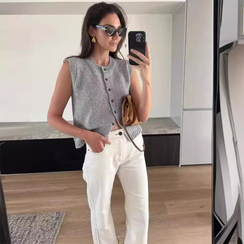 Women's Plain Button Sweater Vest