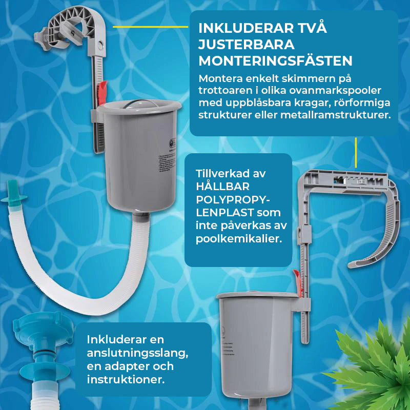 Flytande poolskimmer med monteringsfäste
