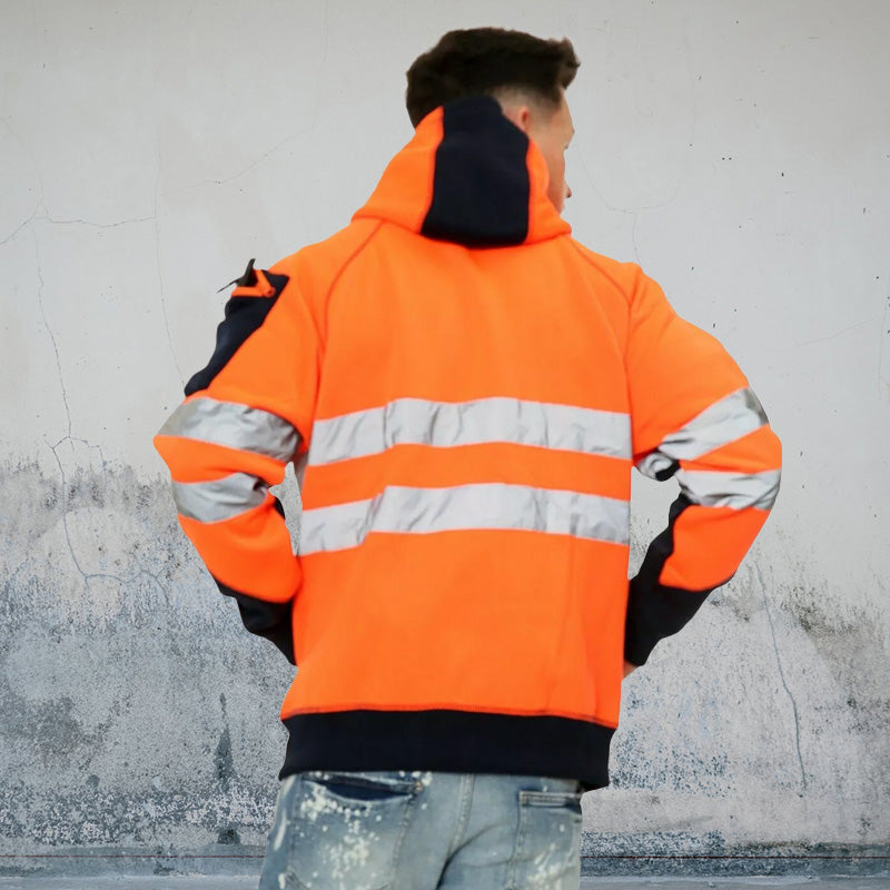 High Visibility Jacket Zips Hoodie Work Zip Hooded Top SweatShirts