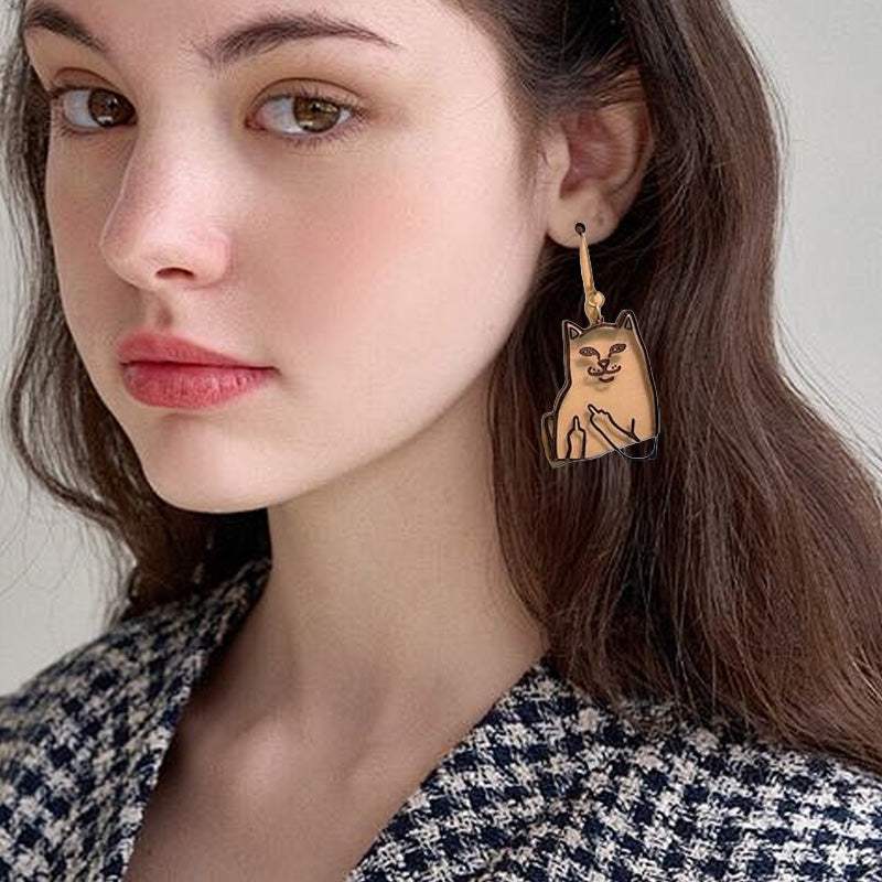 Funny Middle Finger Cat Earrings