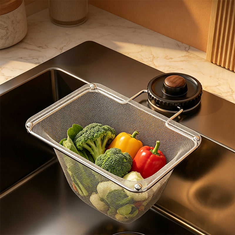 Premium Foldable Suction Cup Kitchen Sink Drain Rack with 50 Fine Mesh Filter Bags