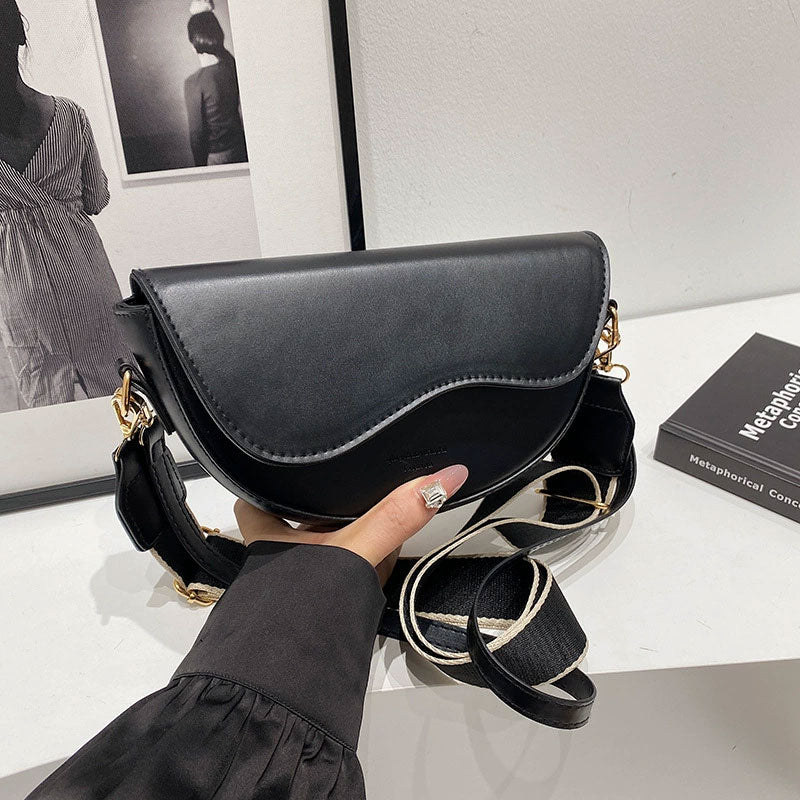 Women’s Fashion Saddle Crossbody Bag with Wide Strap