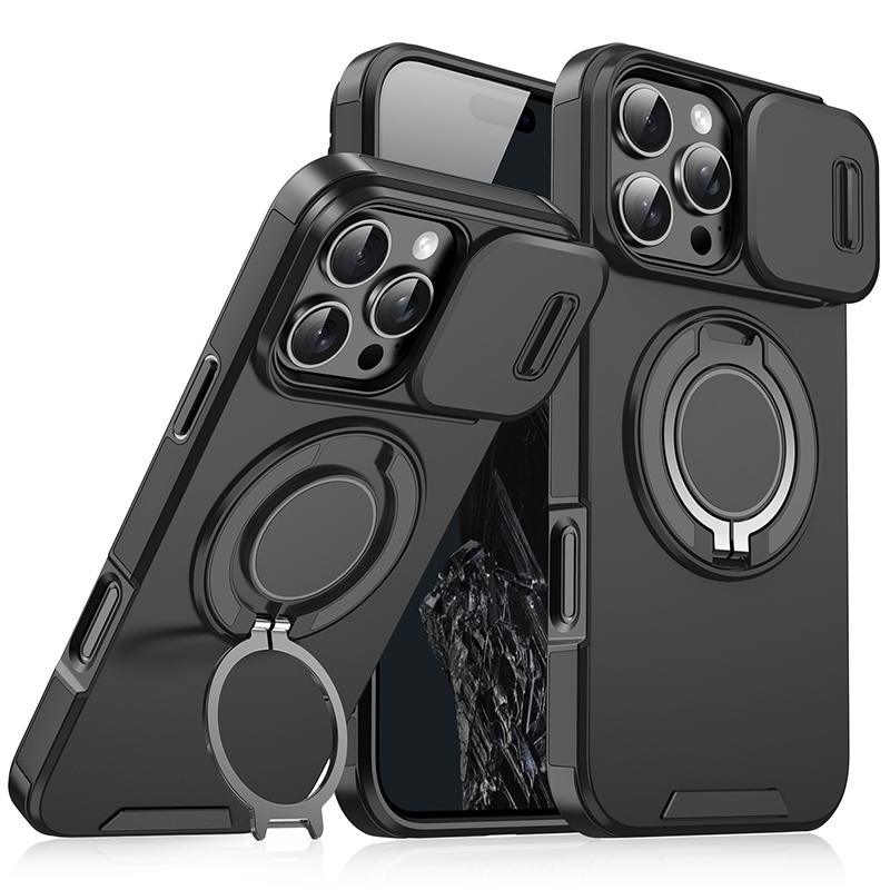 Heavy-Duty Phone Case with Built-In Ring Stand & Camera Cover