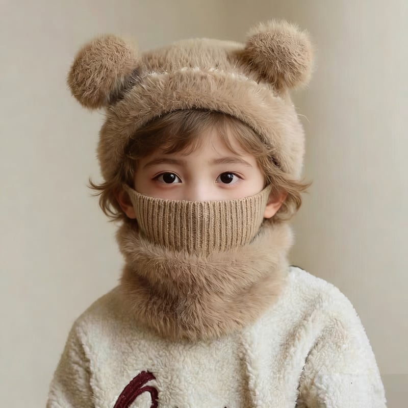Stylish Bear-Ear Windproof 4-in-1 Kids Winter Hat